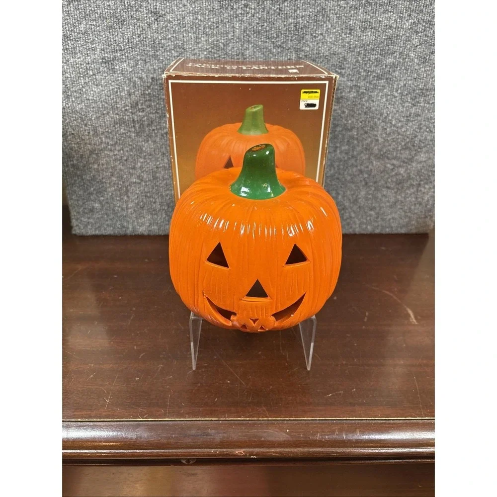 Vtg Halloween Earthenware Pumpkin Jack O' Lantern Ceramic Votive Candle Holder